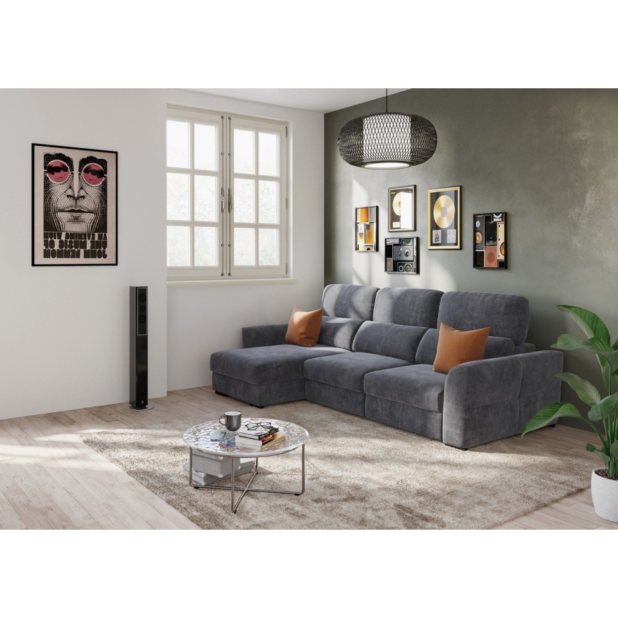 Universelles, ausziehbares 3‑Sitzer‑Ecksofa mit Stauraum TRENTO Anthrazit