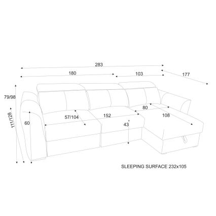 Universelles, ausziehbares 3‑Sitzer‑Ecksofa mit Stauraum TRENTO Anthrazit