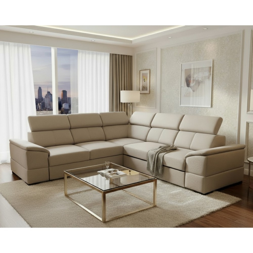 Universelles Ecksofa mit Schlaffunktion und Stauraum GRANADA – Beige