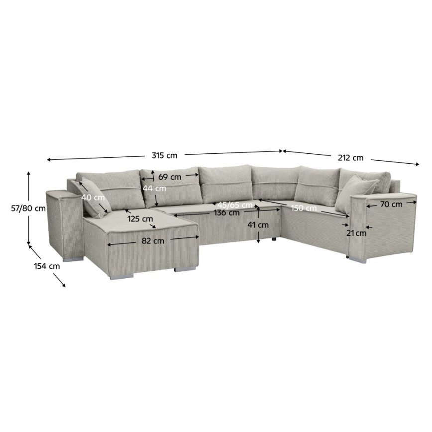 Universelles U‑förmiges Ecksofa mit Schlaffunktion LONDON, beige