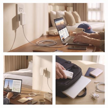 USB-GaN-Reiseadapter mit austauschbaren Steckaufsätzen, 100–250 V