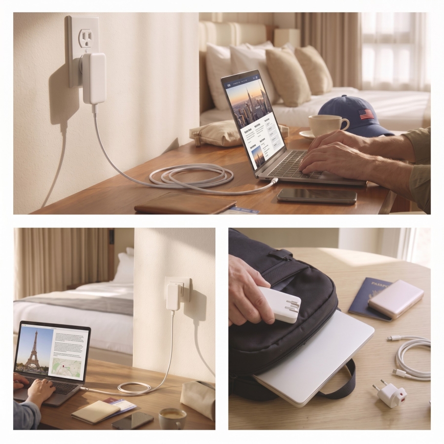 USB-GaN-Reiseadapter mit austauschbaren Steckaufsätzen, 100–250 V