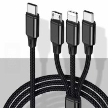 USB-Kabel Lightning / MicroUSB / USB-C 1m schwarz