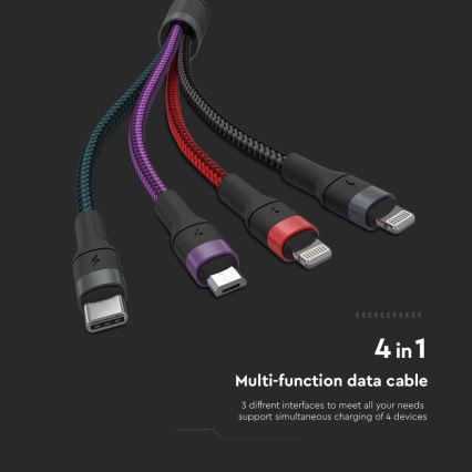 USB-Kabel USB-A / USB Lightning / MicroUSB / USB-C 1,2m mehrfarbig