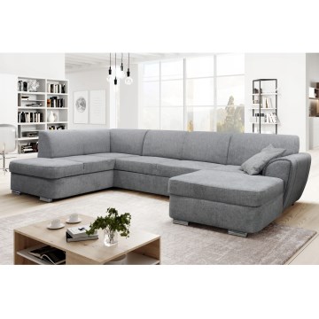U‑förmiges, ausziehbares Ecksofa SERPA mit Stauraum, links, grau