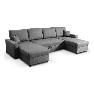 U‑förmiges Schlafsofa mit Bettfunktion und Stauraum JANISE, grau