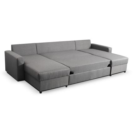 U‑förmiges Schlafsofa mit Bettfunktion und Stauraum JANISE, grau