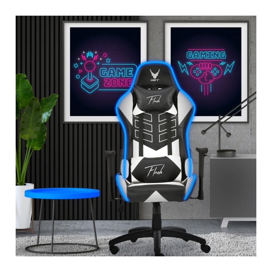VARR Flash Gaming-Stuhl mit LED-RGB-Hintergrundbeleuchtung + Fernbedienung schwarz/weiß
