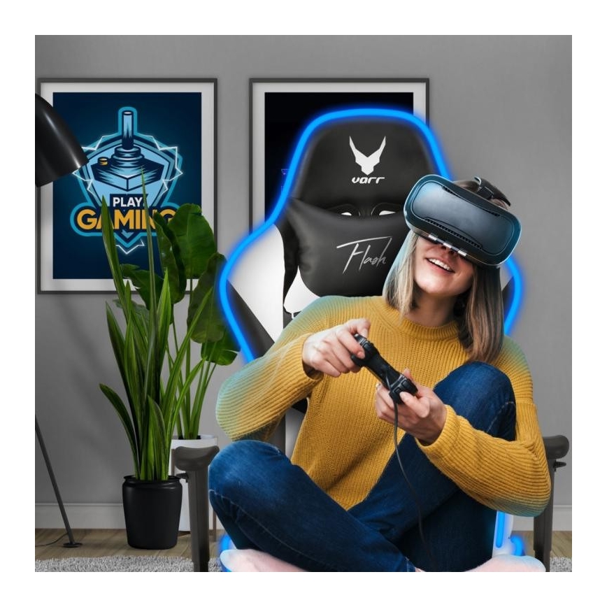 VARR Flash Gaming-Stuhl mit LED-RGB-Hintergrundbeleuchtung + Fernbedienung schwarz/weiß