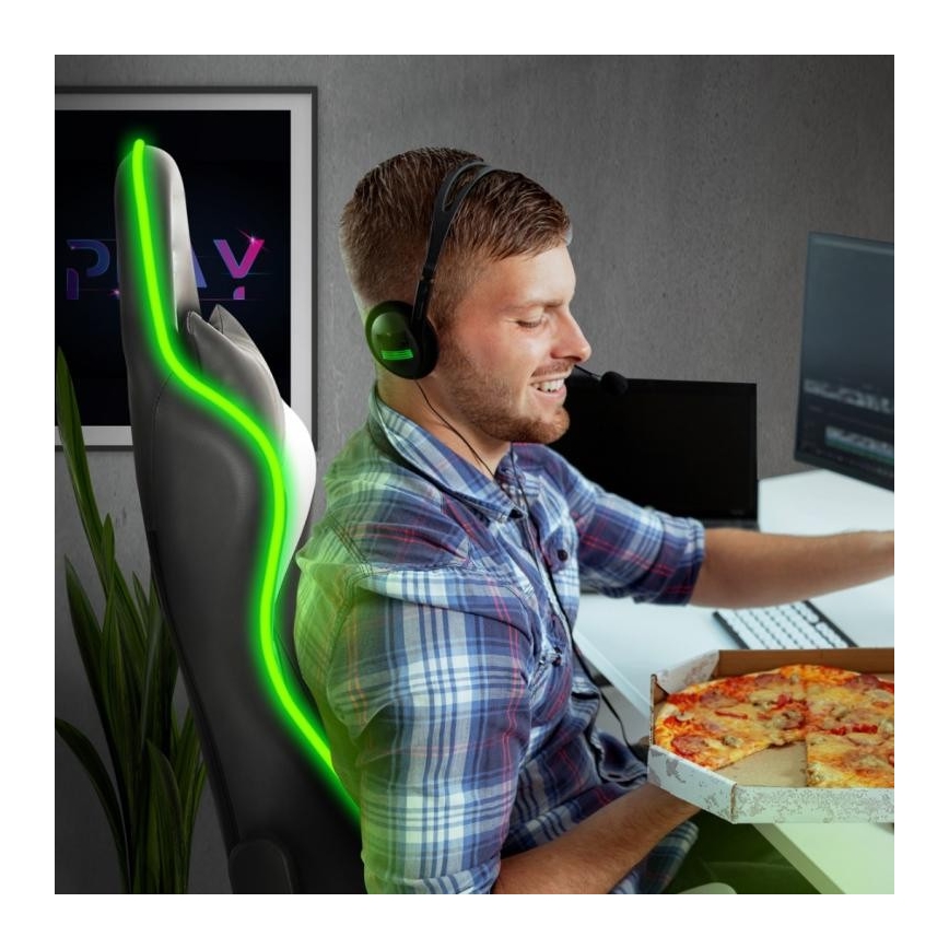 VARR Flash Gaming-Stuhl mit LED-RGB-Hintergrundbeleuchtung + Fernbedienung schwarz/weiß
