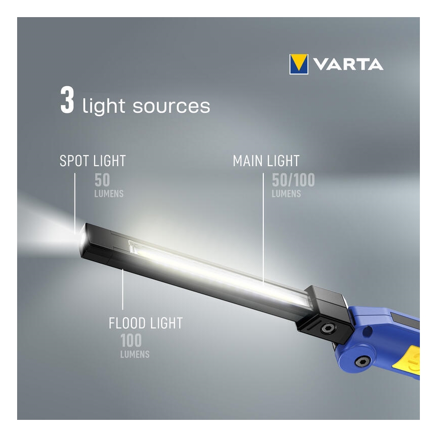 Varta 18649101401 - Aufladbare LED-Stableuchte WORK FLEX F20R LED/5V IP54