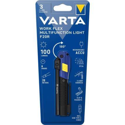 Varta 18649101401 - Aufladbare LED-Stableuchte WORK FLEX F20R LED/5V IP54
