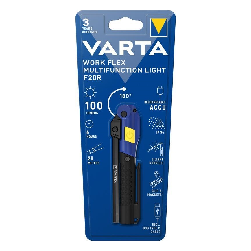 Varta 18649101401 - Aufladbare LED-Stableuchte WORK FLEX F20R LED/5V IP54