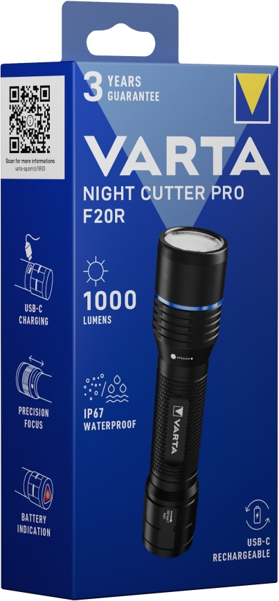 Varta 18920101111 - Aufladbare LED-Taschenlampe NIGHT CUTTER PRO F20R LED/USB IP67