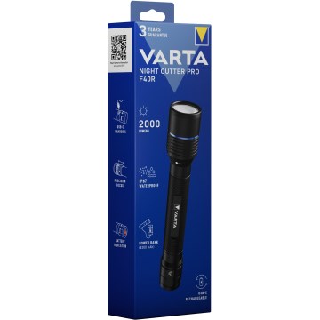 Varta 18922101111 - Aufladbare LED-Taschenlampe mit Powerbank NIGHT CUTTER PRO F40R LED/USB IP67