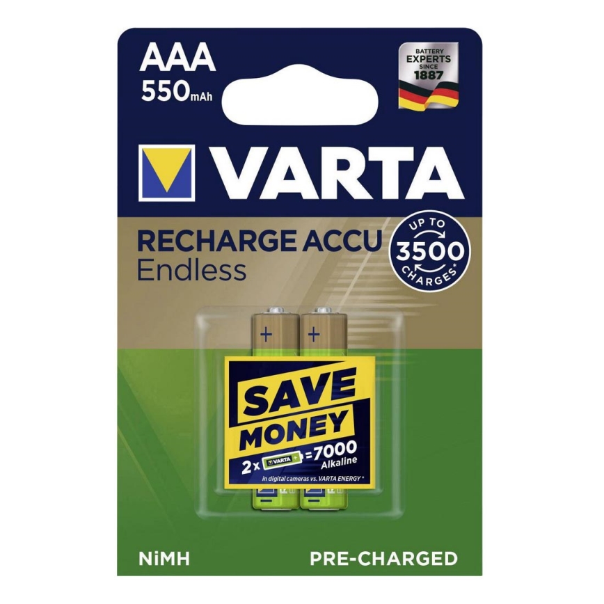 VARTA 56663 - 2x Ladebatterie 550 mAh AAA 1,2V