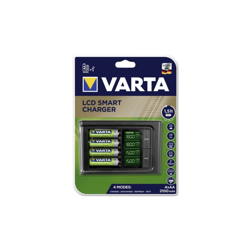 VARTA 57674 - LCD Smart Ladegerät 4xAA/AAA Aufladung 1,5 Stunden