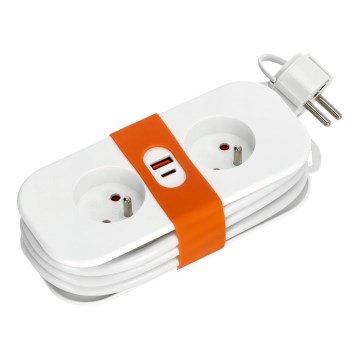 Verlängerungskabel 2-fach + 2x USB 1,4 m Weiß