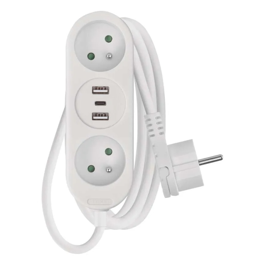 Verlängerungskabel 2 Steckdosen + 2x USB-A + USB-C 1,4 m