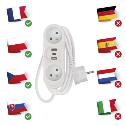 Verlängerungskabel 2Z + 2x USB-A + USB-C 1,4 m