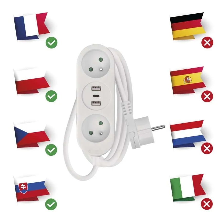 Verlängerungskabel 2Z + 2x USB-A + USB-C 1,4 m