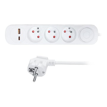 Verlängerungskabel 5 m mit Schalter, 3 Steckdosen und USB-A-/USB-C-Ladeanschlüssen