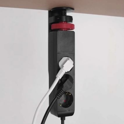Verlängerungskabel mit Befestigung am Tisch 3Z + 3xUSB 1,5m schwarz