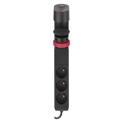 Verlängerungskabel mit Befestigung am Tisch 3Z + 3xUSB 1,5m schwarz