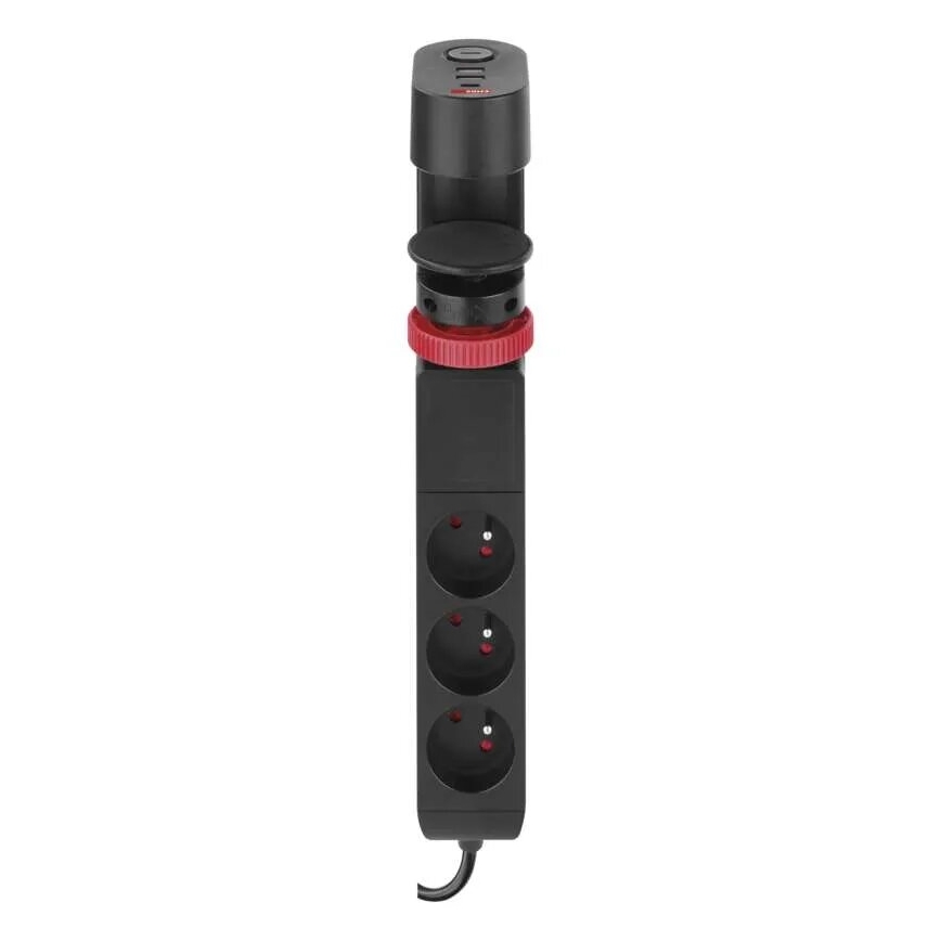 Verlängerungskabel mit Befestigung am Tisch 3Z + 3xUSB 1,5m schwarz