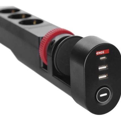 Verlängerungskabel mit Befestigung am Tisch 3Z + 3xUSB 1,5m schwarz