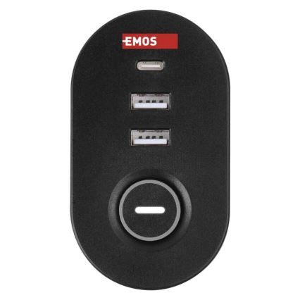 Verlängerungskabel mit Befestigung am Tisch 3Z + 3xUSB 1,5m schwarz