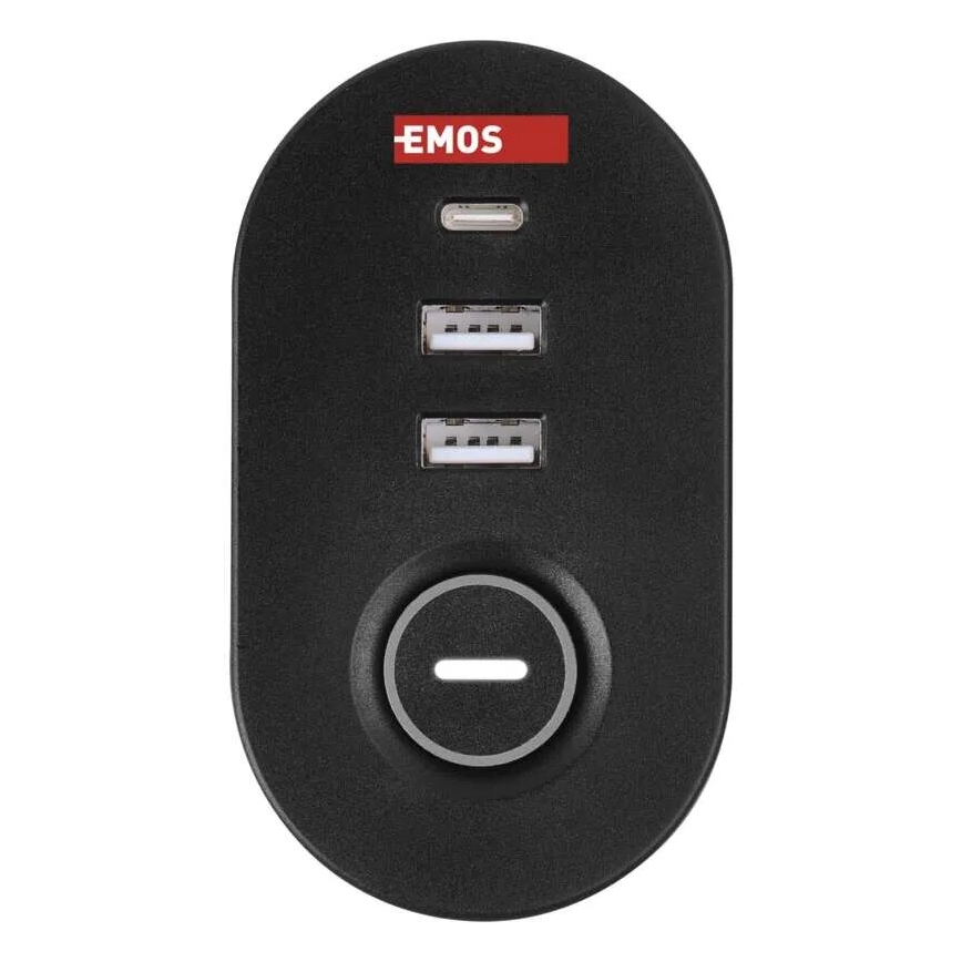 Verlängerungskabel mit Befestigung am Tisch 3Z + 3xUSB 1,5m schwarz