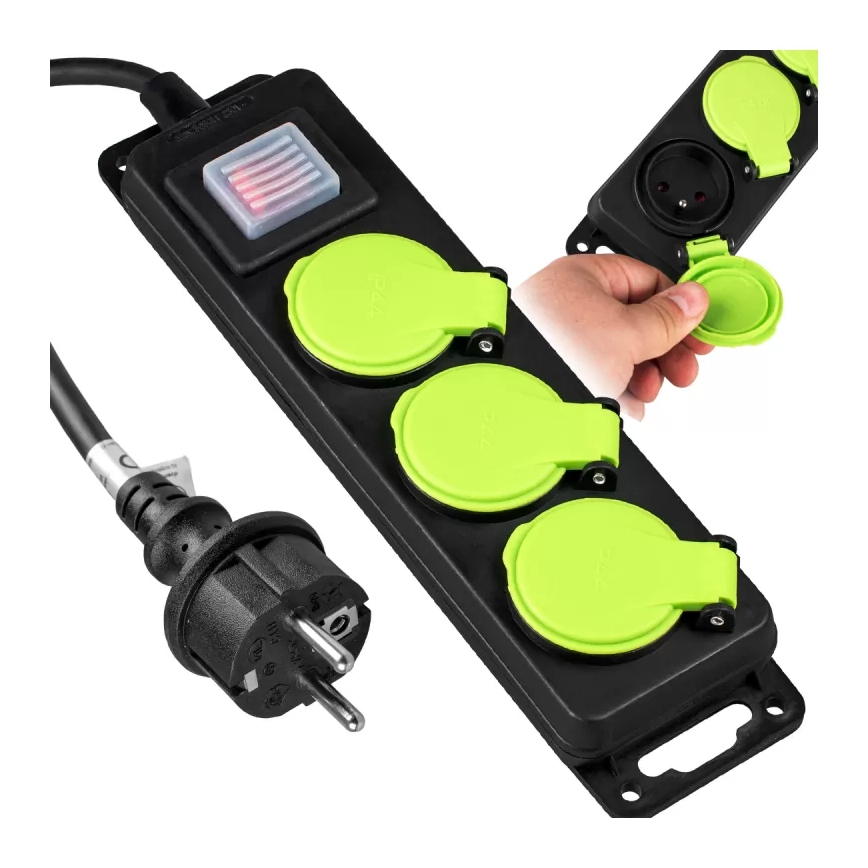 Verlängerungskabel mit Schalter, 3-fach, 10m, IP44