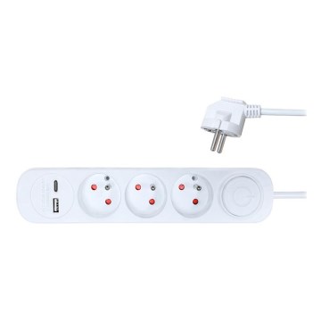 Verlängerungskabel mit Schalter 3-fach + 2x USB 2m Weiß