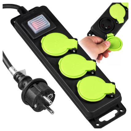 Verlängerungskabel mit Schalter, 3-fach, 5m, IP44