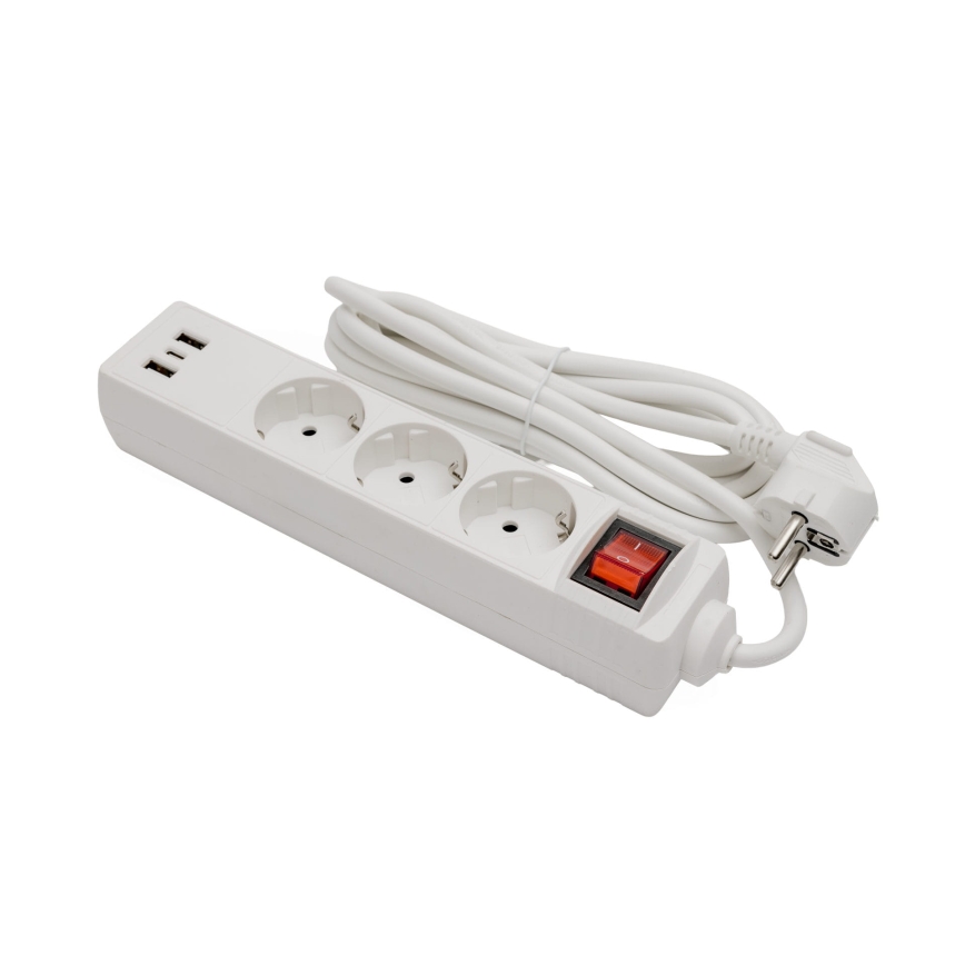Verlängerungskabel mit Schalter, 3x Steckdose + 2x USB-A + 1x USB-C, 3 m, SCHUKO, weiß