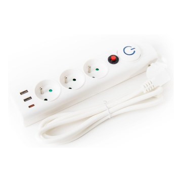 Verlängerungskabel mit Schalter 3Z Typ E + 2xUSB-A + 1xUSB-C 1,5m