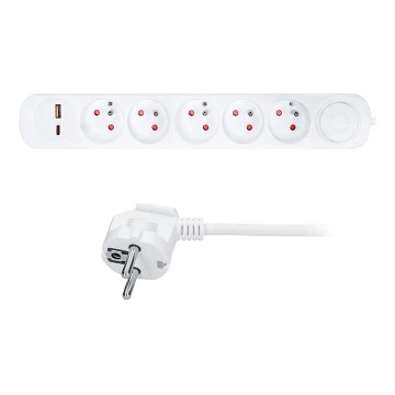 Verlängerungskabel mit Schalter, 5 Steckdosen und USB-A-/USB-C-Ladeanschlüssen, 3 m Kabellänge