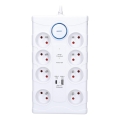 Verlängerungskabel mit Schalter und Überspannungsschutz, 8-fach, Typ E + 1x USB-A + 1x USB-C, 2 m, weiß