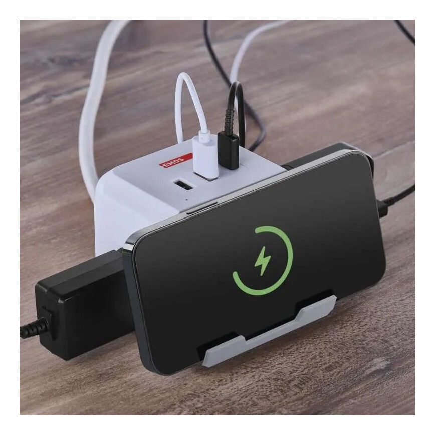 Verlängerungskabel-Würfel mit kabelloser Aufladung QI 2Z +2xUSB-A+1xUSB-C 2m weiß