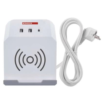 Verlängerungskabel-Würfel mit kabelloser Aufladung QI 2Z +2xUSB-A+1xUSB-C 2m weiß