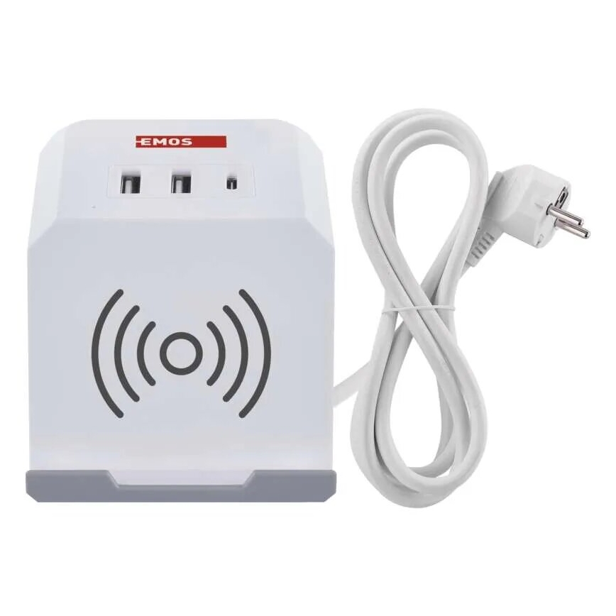 Verlängerungskabel-Würfel mit kabelloser Aufladung QI 2Z +2xUSB-A+1xUSB-C 2m weiß
