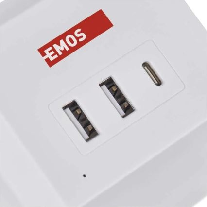 Verlängerungskabel-Würfel mit kabelloser Aufladung QI 2Z +2xUSB-A+1xUSB-C 2m weiß