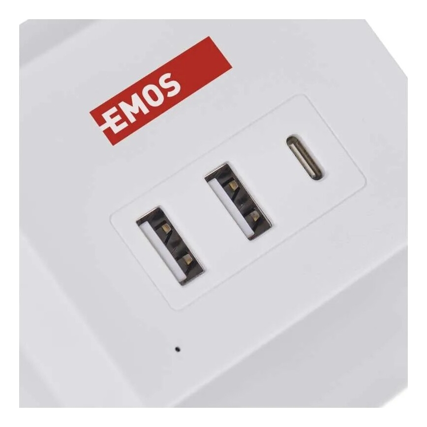Verlängerungskabel-Würfel mit kabelloser Aufladung QI 2Z +2xUSB-A+1xUSB-C 2m weiß