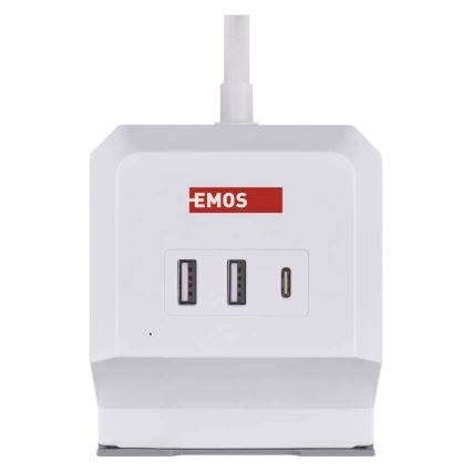 Verlängerungskabel-Würfel mit kabelloser Aufladung QI 2Z +2xUSB-A+1xUSB-C 2m weiß