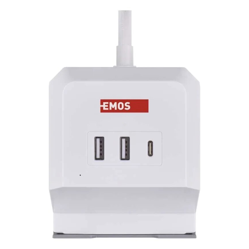 Verlängerungskabel-Würfel mit kabelloser Aufladung QI 2Z +2xUSB-A+1xUSB-C 2m weiß