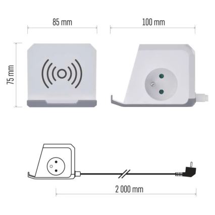 Verlängerungskabel-Würfel mit kabelloser Aufladung QI 2Z +2xUSB-A+1xUSB-C 2m weiß