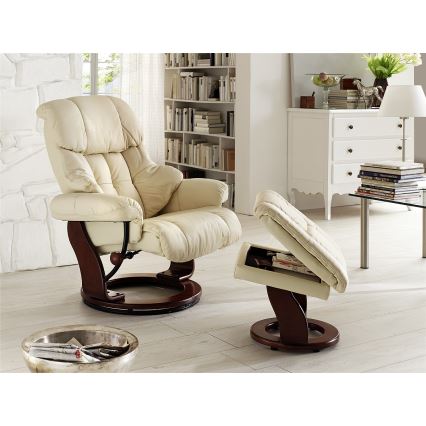 Verstellbarer Relaxsessel HABI, Creme/Nussbaum