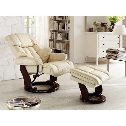 Verstellbarer Relaxsessel HABI, Creme/Nussbaum