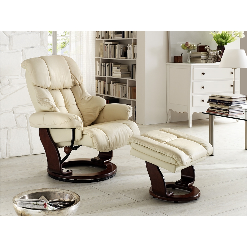 Verstellbarer Relaxsessel HABI, Creme/Nussbaum